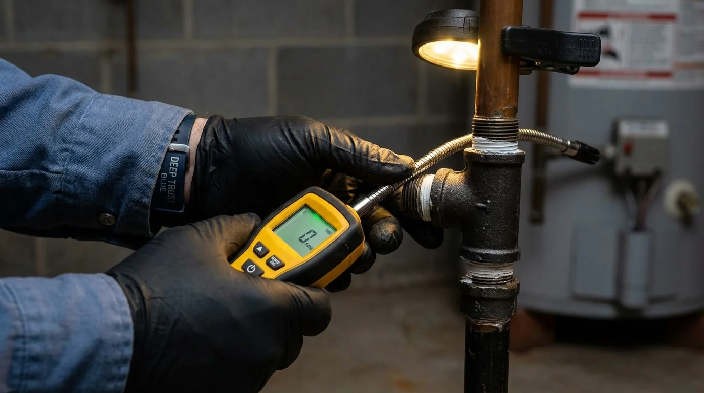 Gas leak detection with electronic sniffer by Johns Plumbing LLC in Waveland