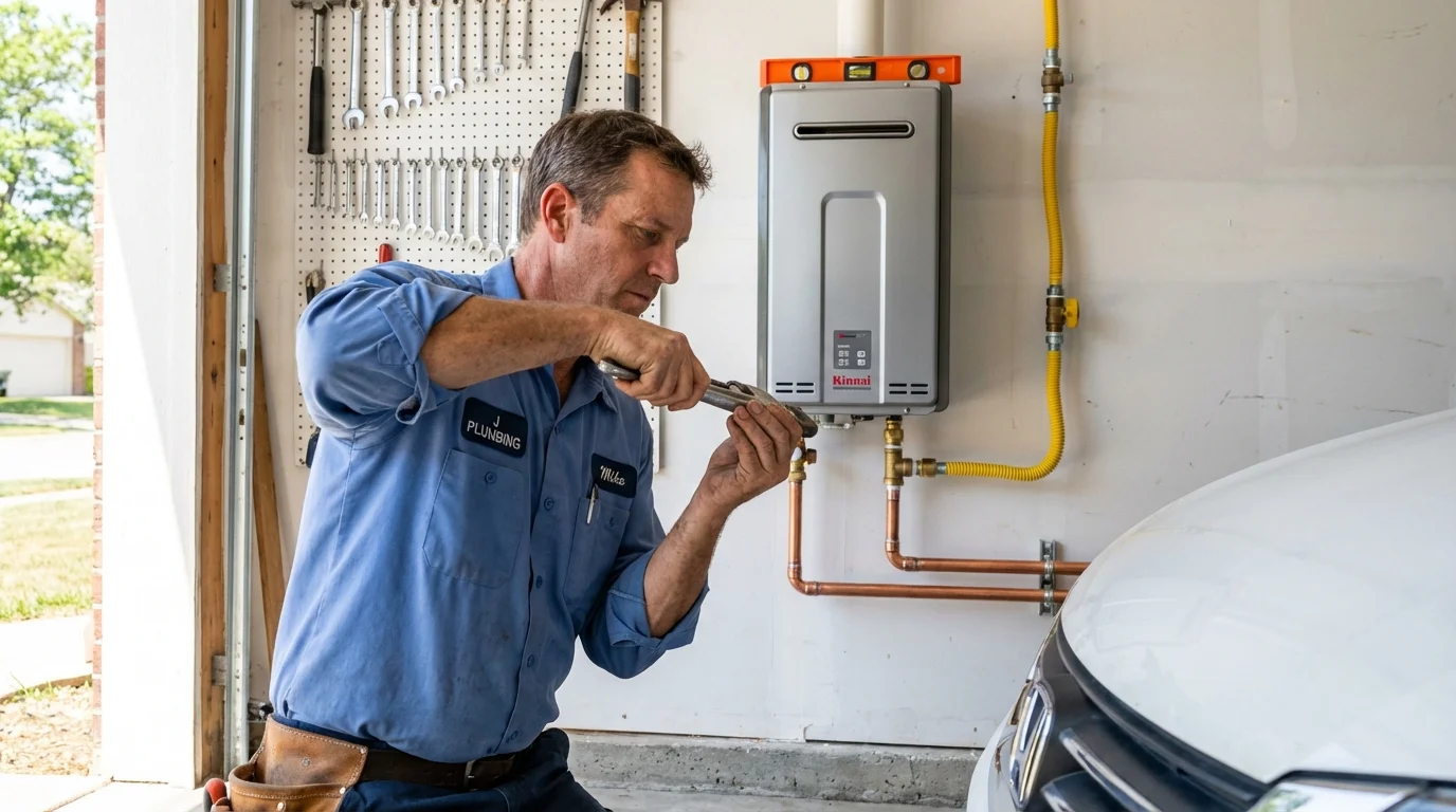 Tankless water heater installation by a Johns Plumbing LLC plumber in Waveland