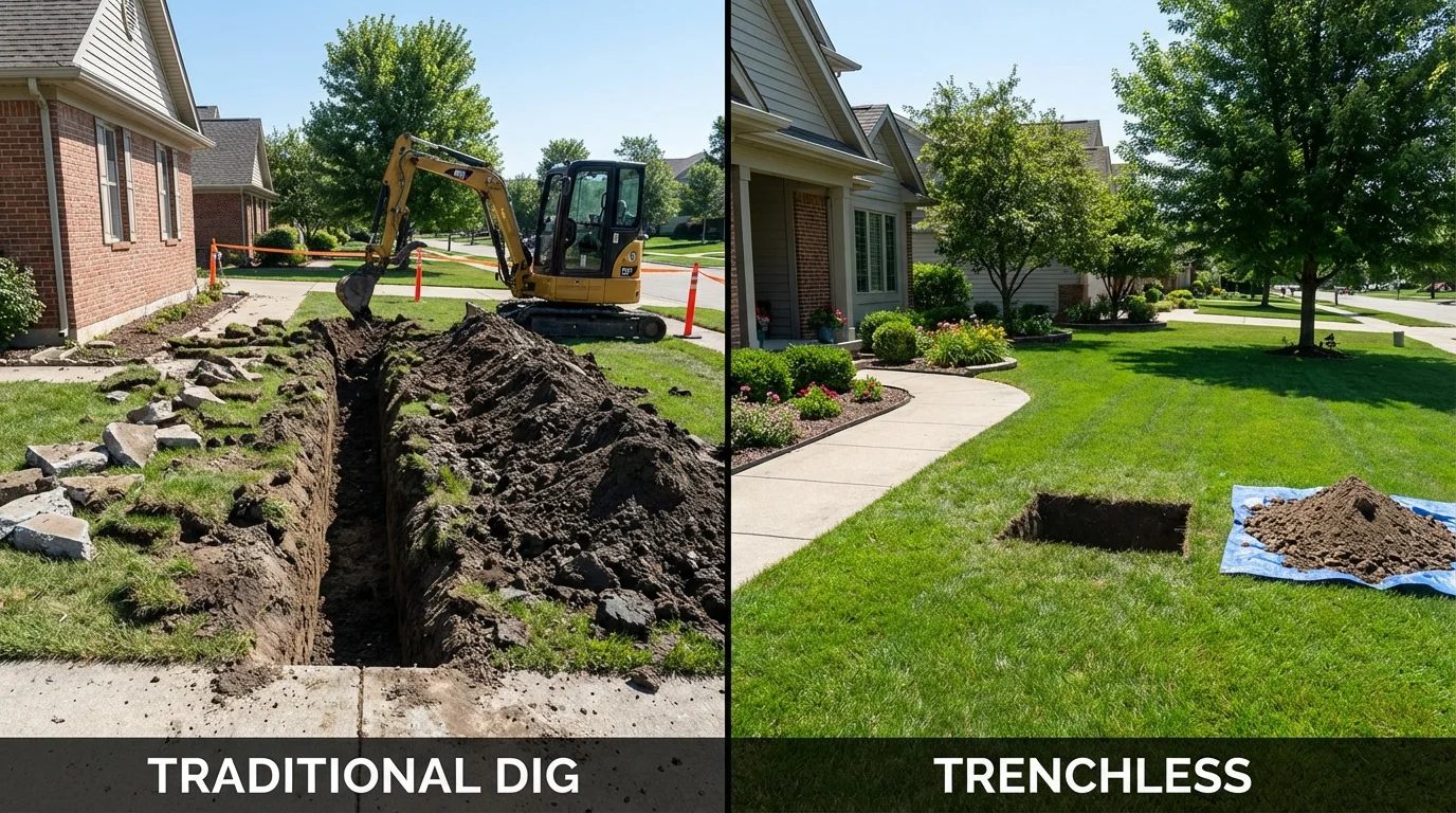 Trenchless sewer repair with minimal yard damage versus traditional excavation in Waveland, MS